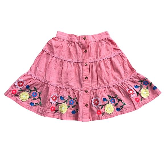 Mini Boden Girls Pink Tiered Skirt Floral Embroidered Size 6-7Y - Picture 1 of 6